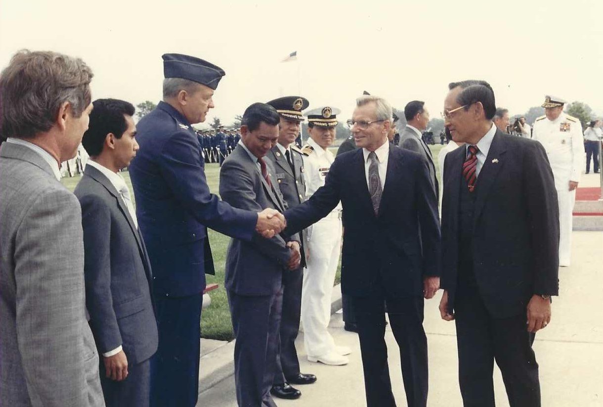 Colonel Ryer receiving an allied delegation during his Air Attaché postings